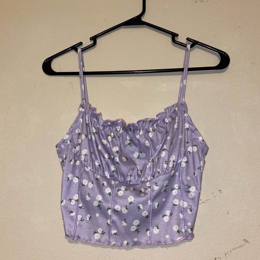 purple floral cropped tank